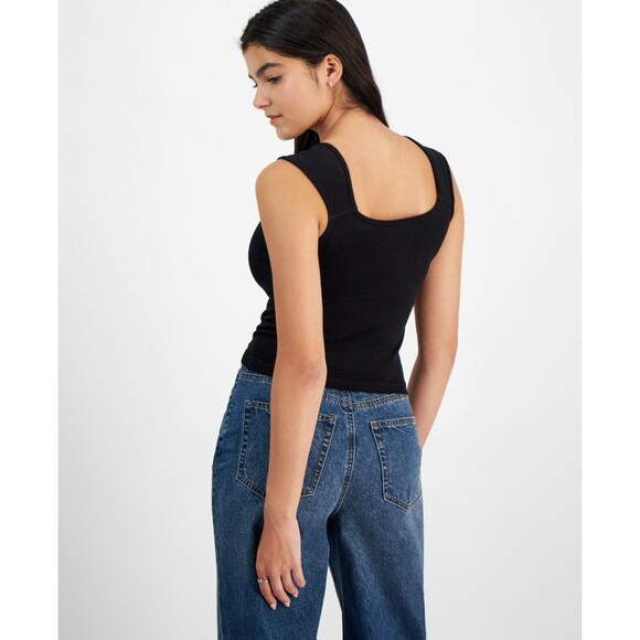 Planet Heart Juniors' Seamless Portrait-Neck Tank - Black Beauty, L - Picture 2 of 3